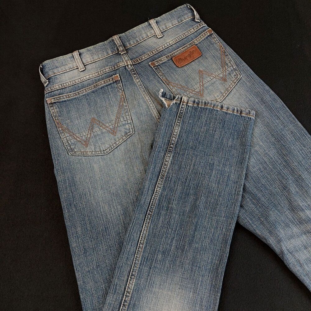 Wrangler Retro Slim Straight Jeans Mens 30x34 (Fit 31x34) Blue Cowboy Whisker